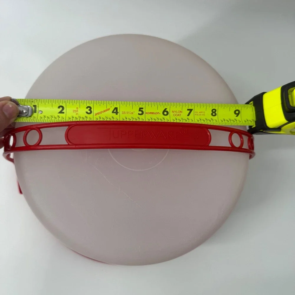Tupperware Round Cake Taker Carrier 683 Sheer White Red Handle 9.5 Inch